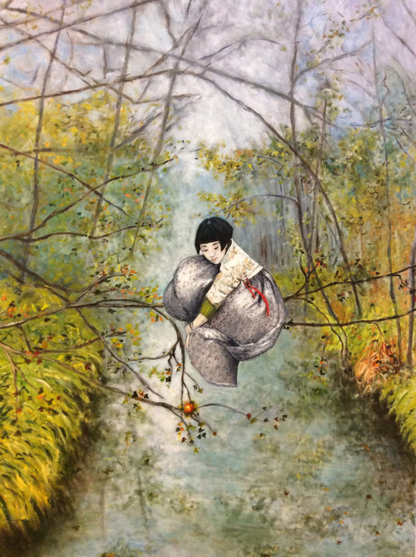 Petite fille au ruban rouge,  2019, Huile sur toile, 162 X 101 cm