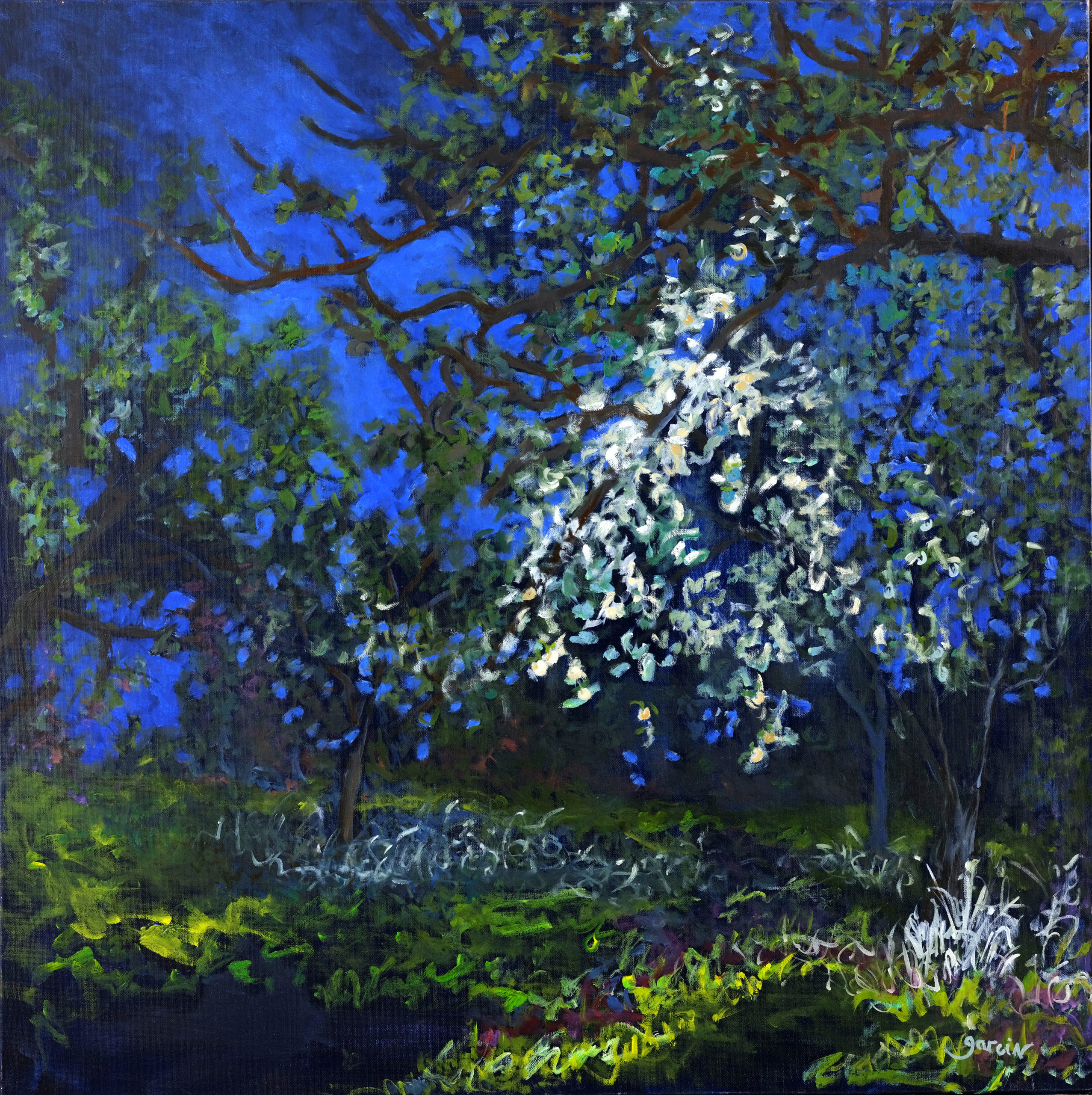 Heure bleue 5, 2019, huile sur toile 80 X 80 cm