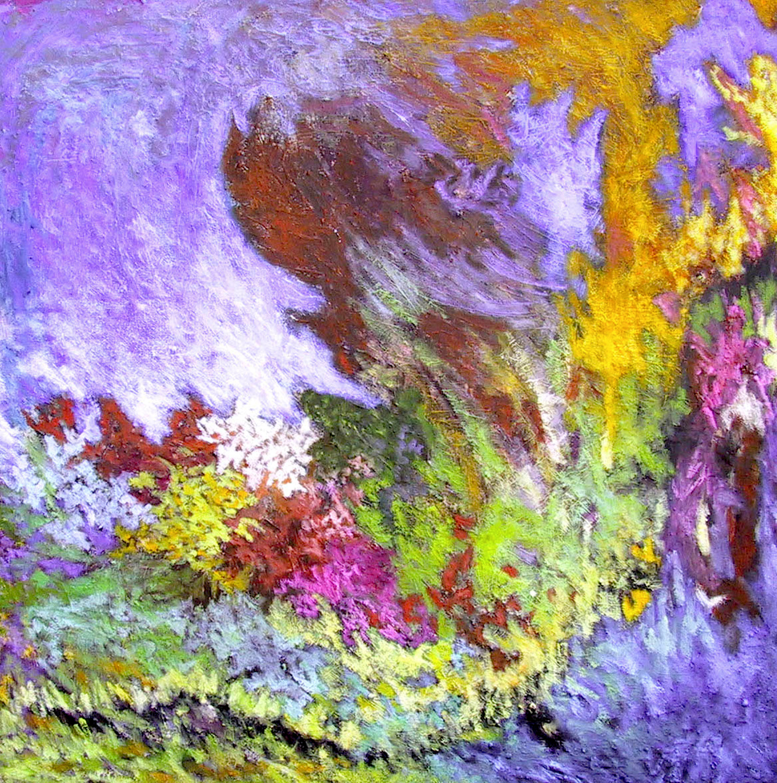 Paysage violet, huile sur toile 80 X 80 Cm