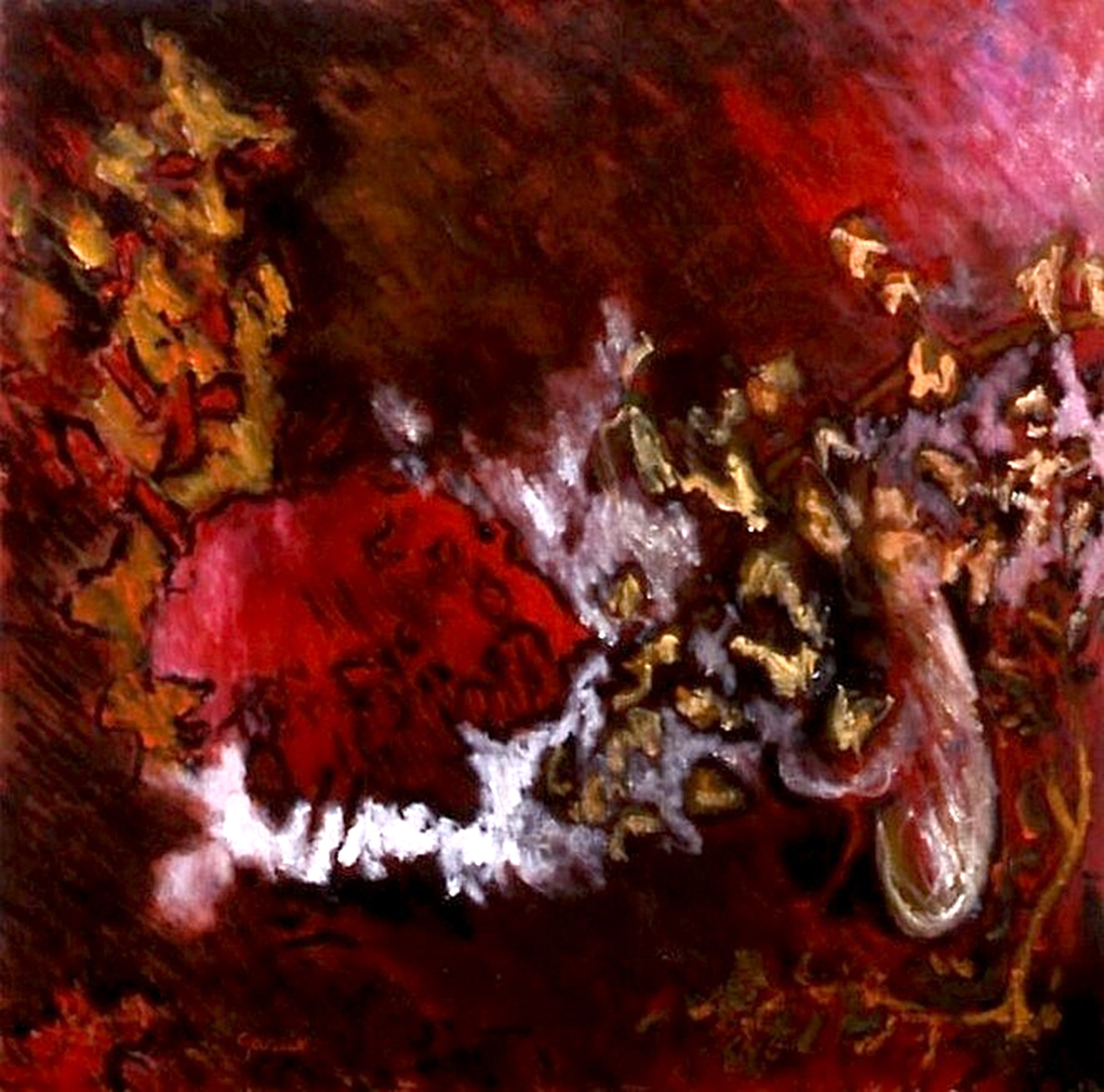 Arbre rouge, huile sur toile 40 X 40 cm