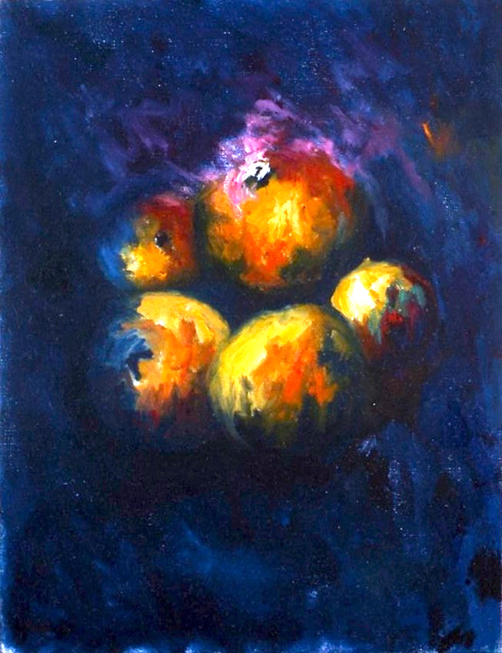 Pomme bleue, huile sur toile 33 X 24 cm