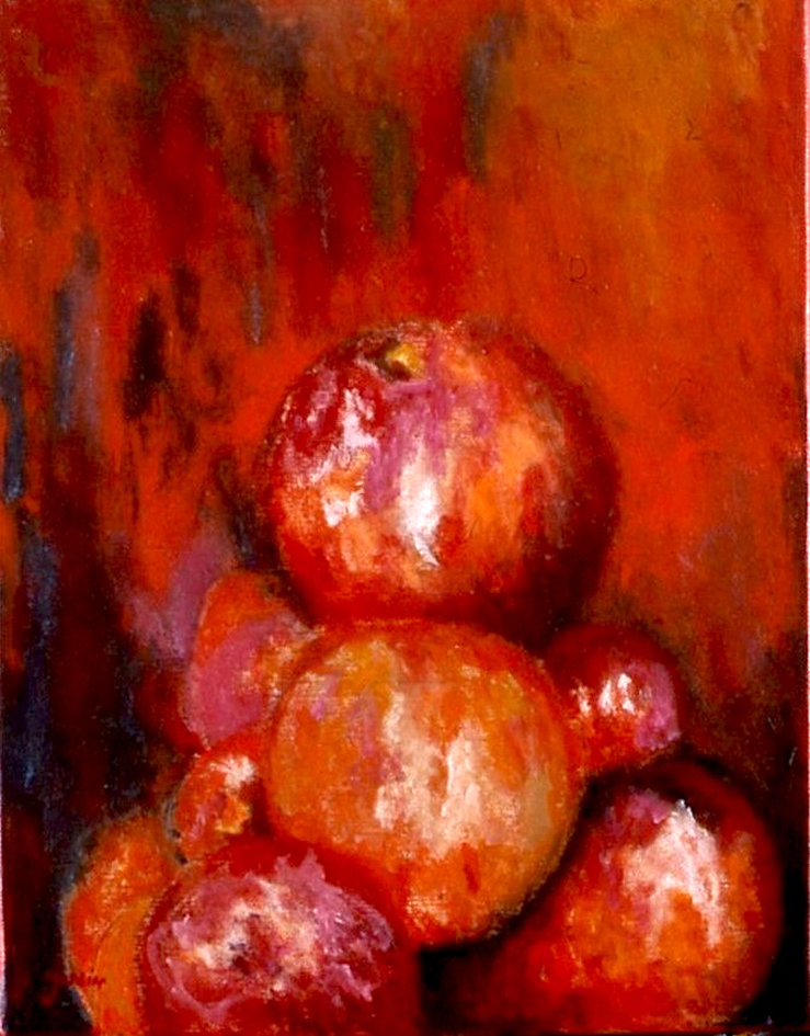 Pomme orange, huile sur toile 33 X 24 cm