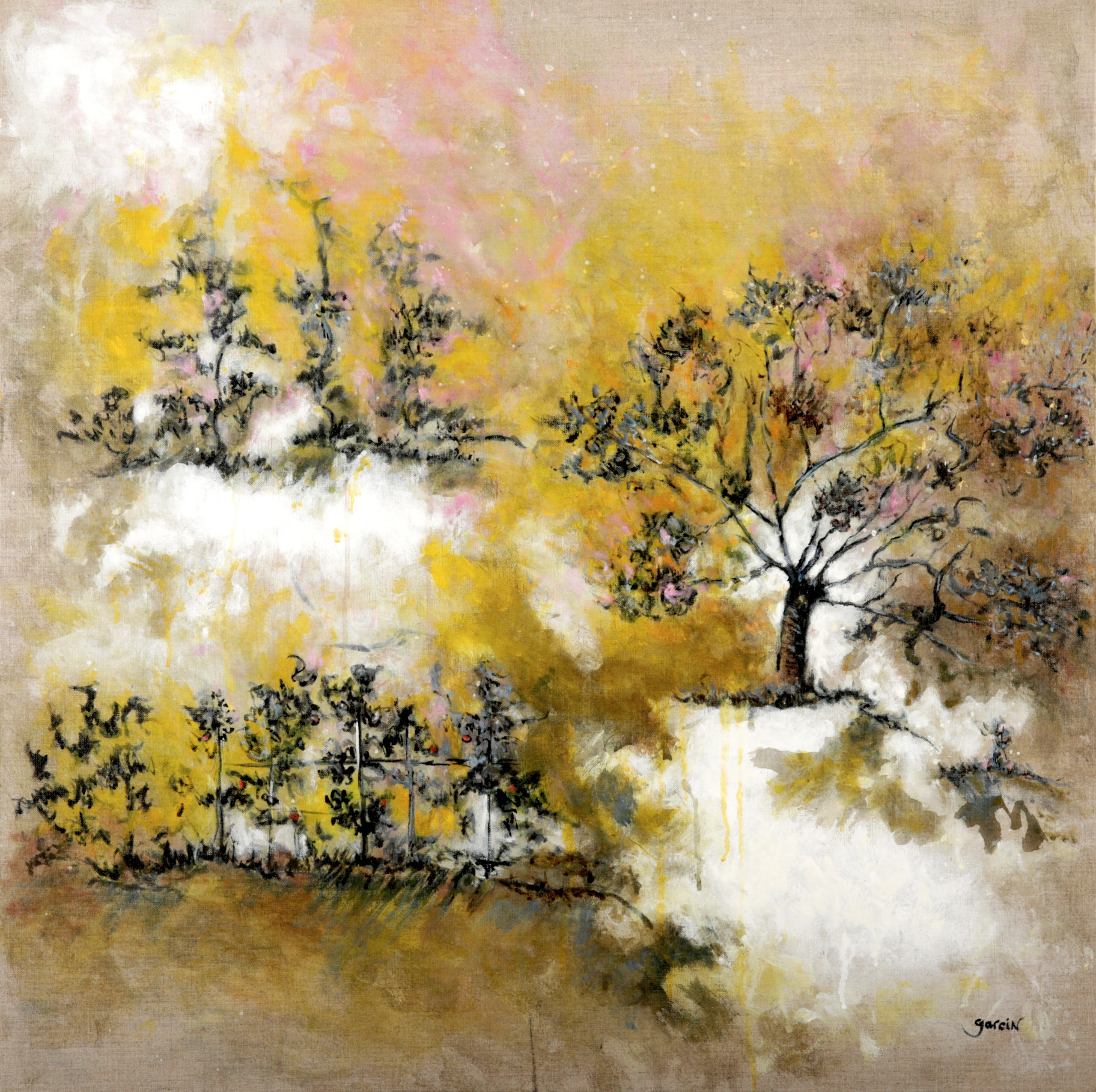 Jardin d&rsquo;or, huile sur toile 80 X 80 cm