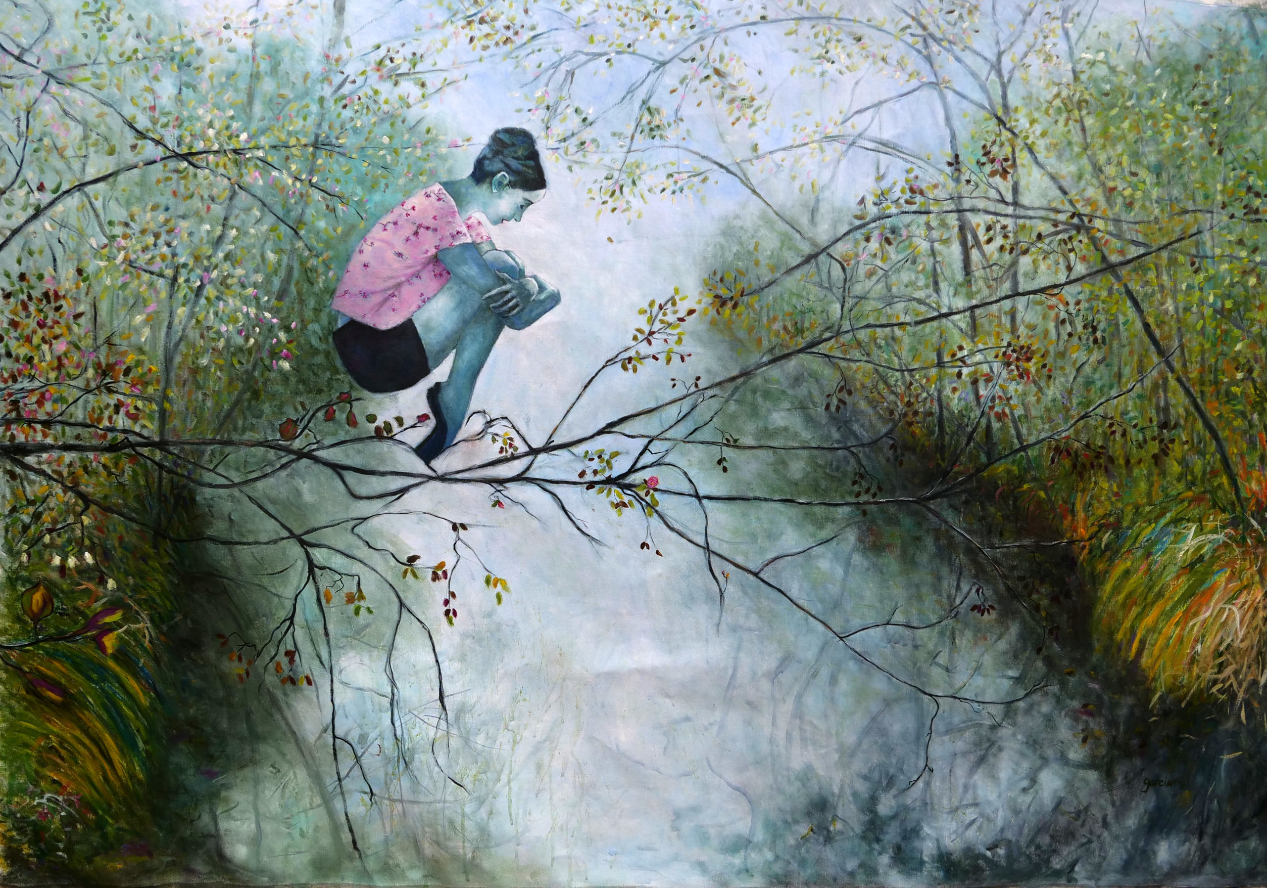 « Suspendu au souffle », 2021, huile sur toile 145 X 101 cm