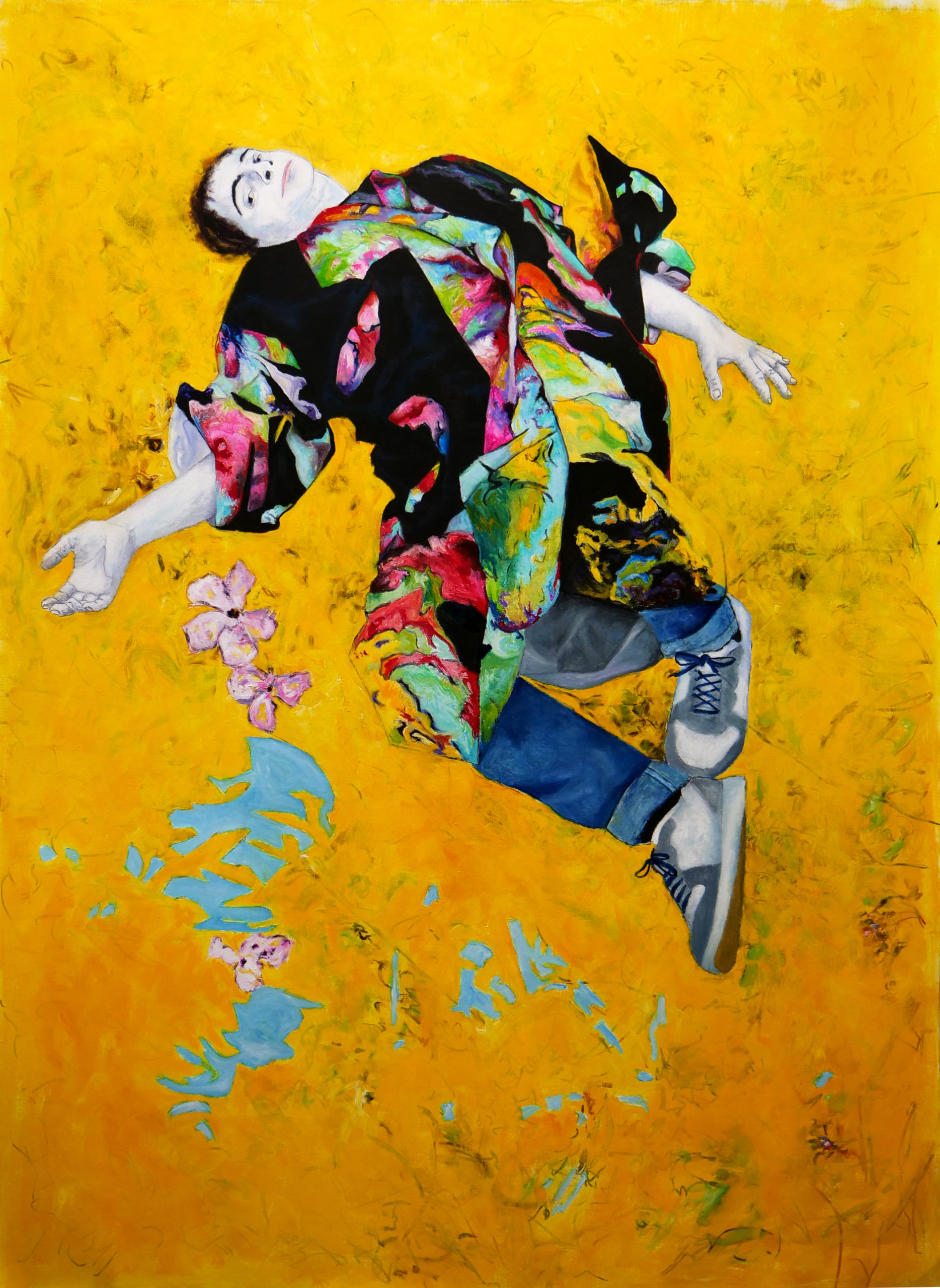 « Autoportrait au kimono », huile sur toile 152 X 102 cm, 2023