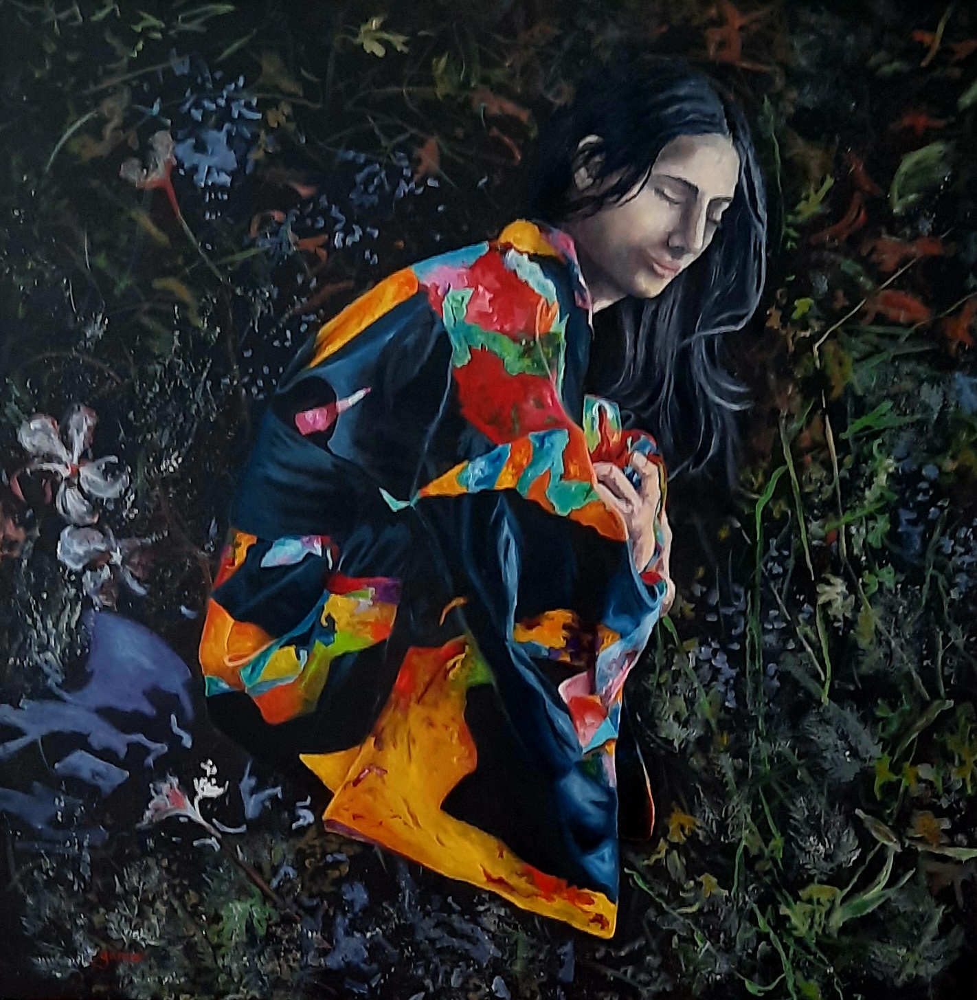 « Ce que je garde », 2023, huile sur toile, 100X100 cm