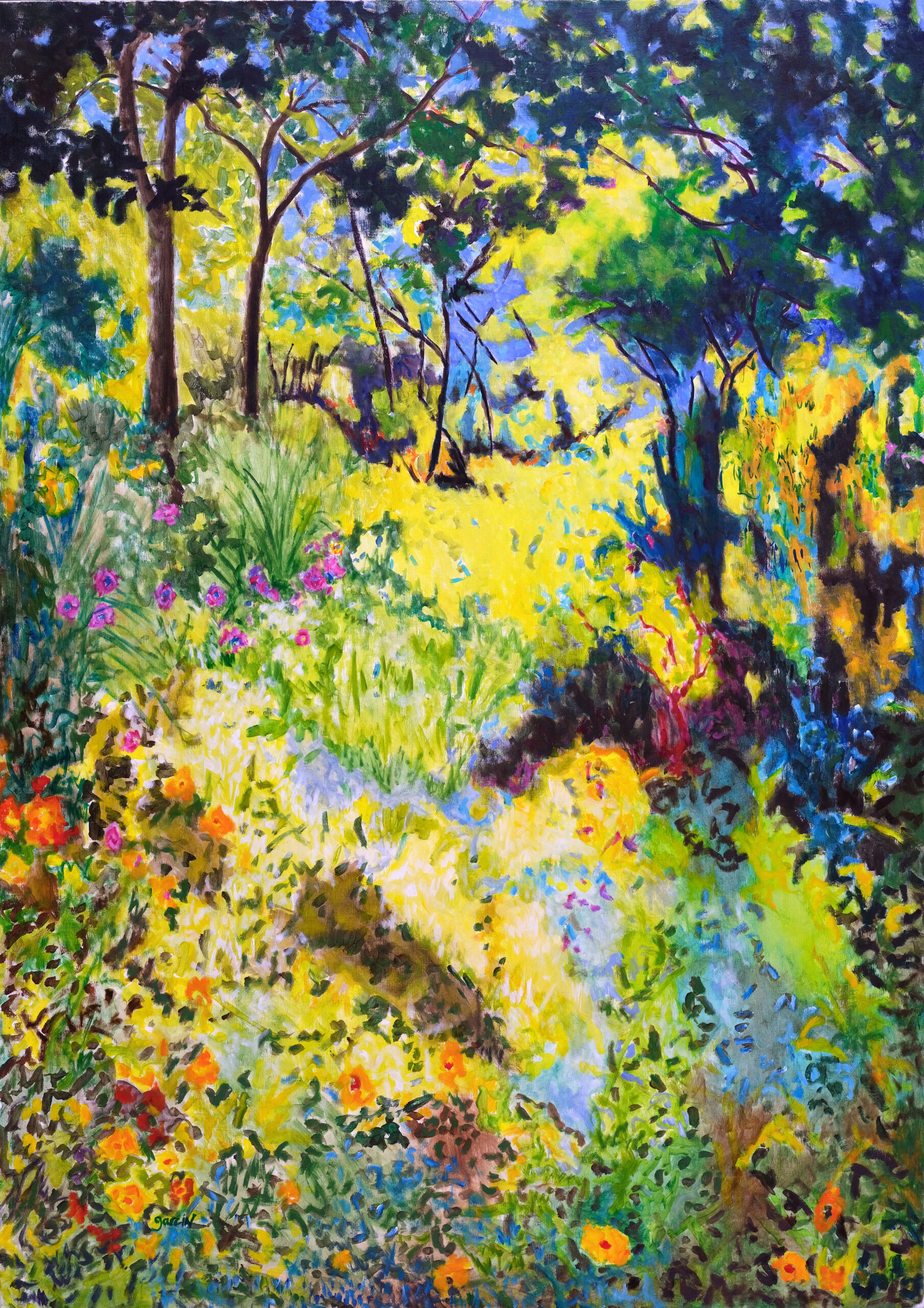 Paysage mimosa, huile sur toile, 2019